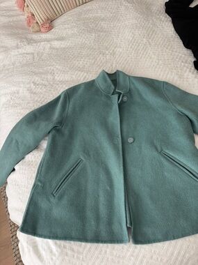 Women's Teal Stand-Collar Wool-Blend Pea Coat